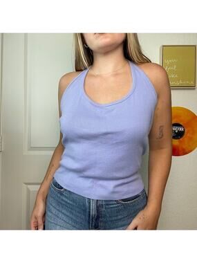 Vintage Y2K 2000s Moda International Lavender Tie Back Halter Top Sz M